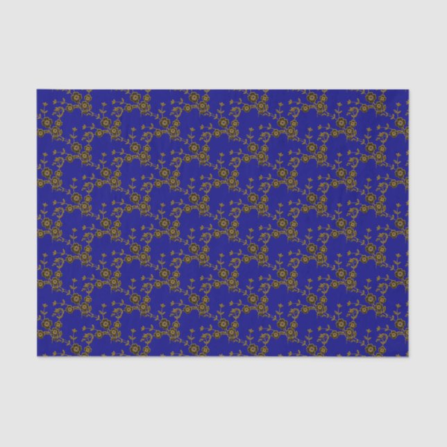 Floral Spray Style 1, Blue-Gold-2-TISSUE PAPER (Front)