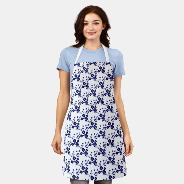 Floral Spray-Style 1-Blue-White- Apron (Worn)