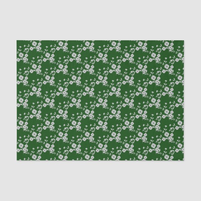 Floral Spray Style 1,Green-White-TISSUE WRAP PAPER (Front)