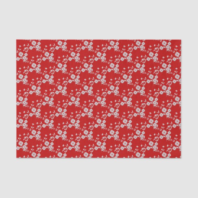 Floral Spray Style 1, Red-White-TISSUE WRAP PAPER (Front)