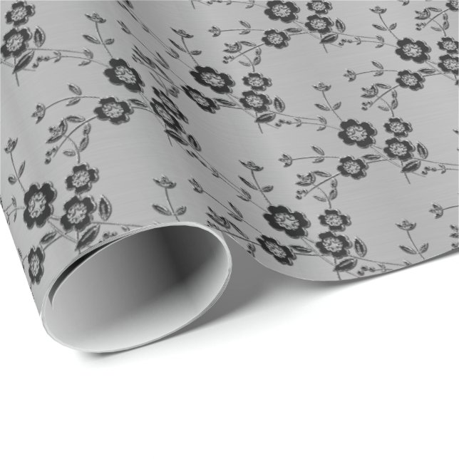 Floral Spray, Style 1-SILVER-GIFT WRAPPING PAPER (Roll Corner)