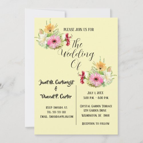 Floral Spray Summer Flowers Cream Wedding  Invitation