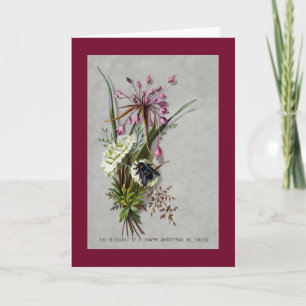 Floral Spray with Bee Victorian Christmas Holiday Card
