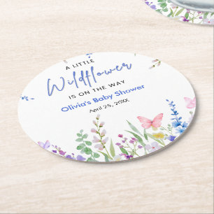 Floral Spring A Little Wildflower Baby Shower Round Paper Coaster
