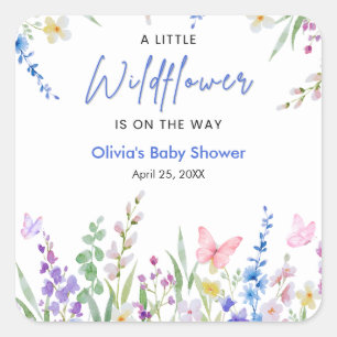 Floral Spring A Little Wildflower Baby Shower Square Sticker