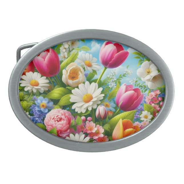 Floral/spring artwork  belt buckle (Front)