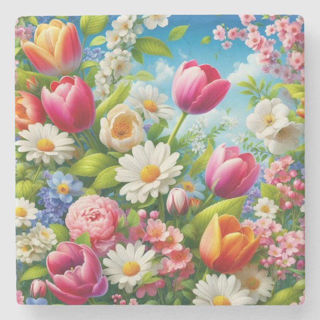 Floral/spring artwork  stone coaster (Front)