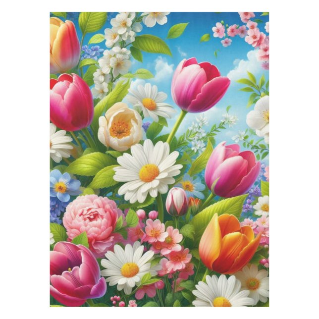 Floral/spring artwork  tablecloth (Front)
