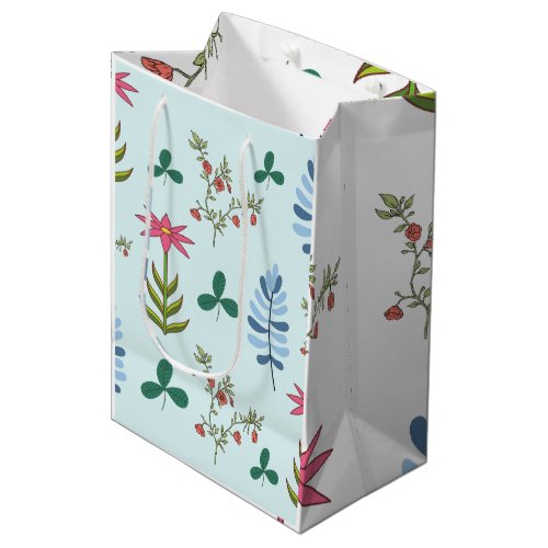 Floral Spring baby blue white and Pink Medium Gift Bag