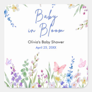 Floral Spring Baby in Bloom Baby Shower Square Sticker