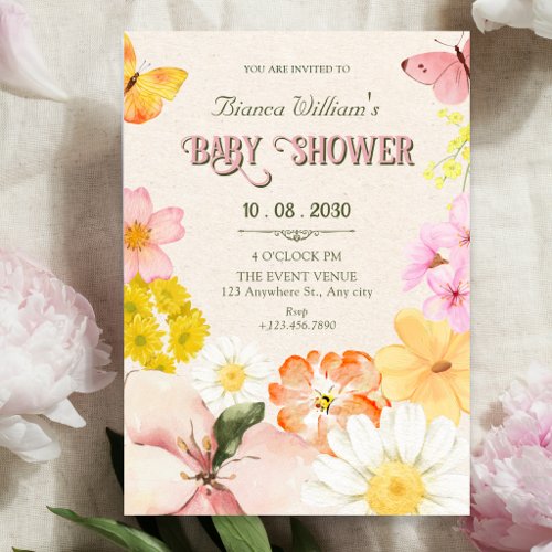 Floral spring bloom baby shower invitation