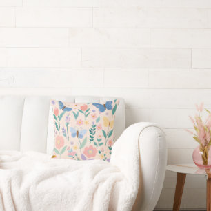 Floral Spring Bloom Cute Girly Pink Butterfly Throw Pillow