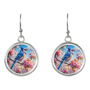 Floral/spring Blue Jay art Earrings