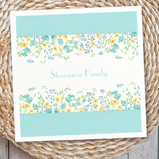 Floral Spring Blue Yellow Wildflowers Family Name Napkins (Floral Spring Blue Yellow Wildflowers Family Name Napkins)