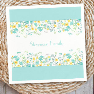 Floral Spring Blue Yellow Wildflowers Family Name Napkins