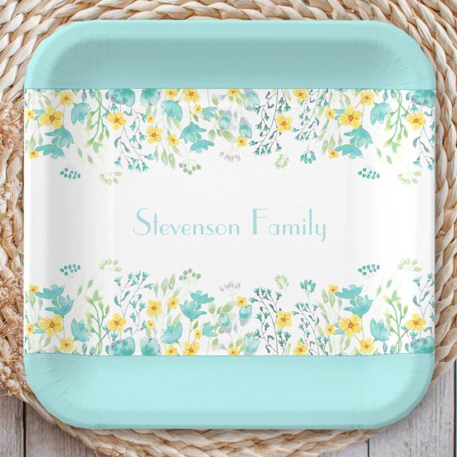 Floral Spring Blue Yellow Wildflowers Family Name Paper Plates (Floral Spring Blue Yellow Wildflowers Family Name Paper)
