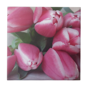 Floral Spring Bouquet of Pink Tulips, Flowers Ceramic Tile