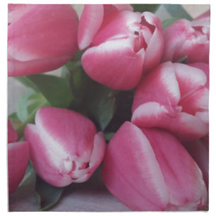 Floral Spring Bouquet of Pink Tulips, Flowers Cloth Napkin