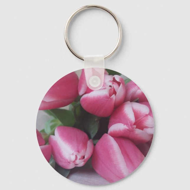Floral Spring Bouquet of Pink Tulips, Flowers Keychain (Front)