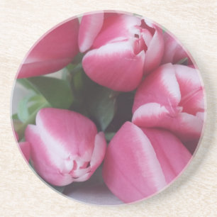 Floral Spring Bouquet of Pink Tulips, Flowers Sandstone Coaster
