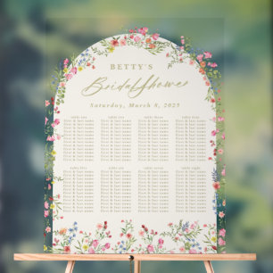 floral spring bridal shower table seating acrylic sign