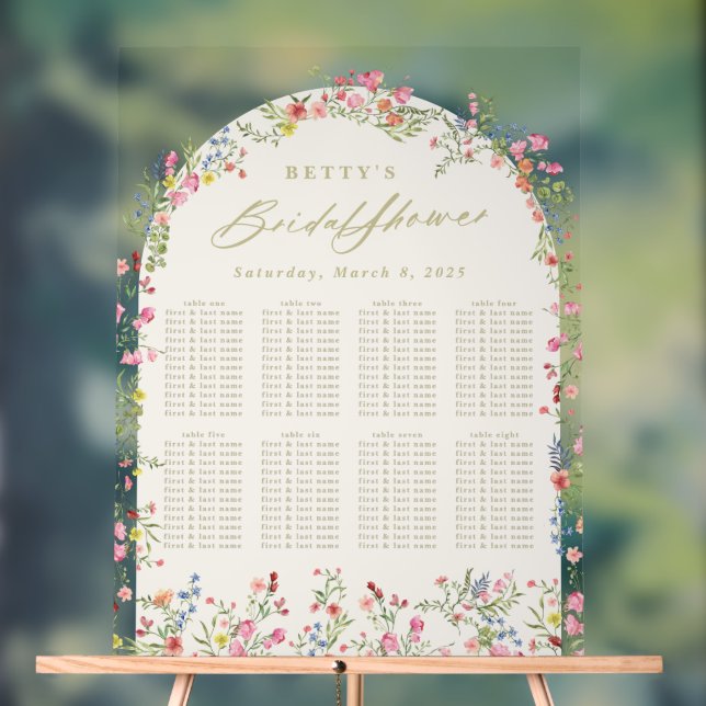 floral spring bridal shower table seating acrylic sign (Neutral)
