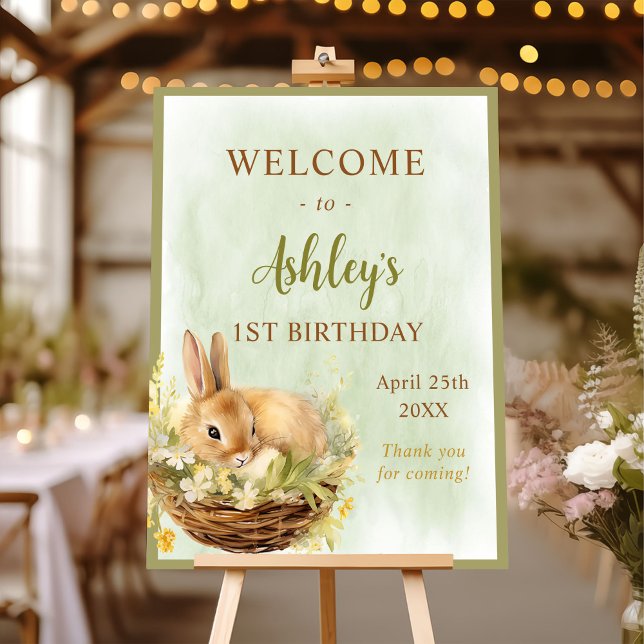 Floral Spring Bunny 1st Birthday Foam Board (Creator Uploaded)
