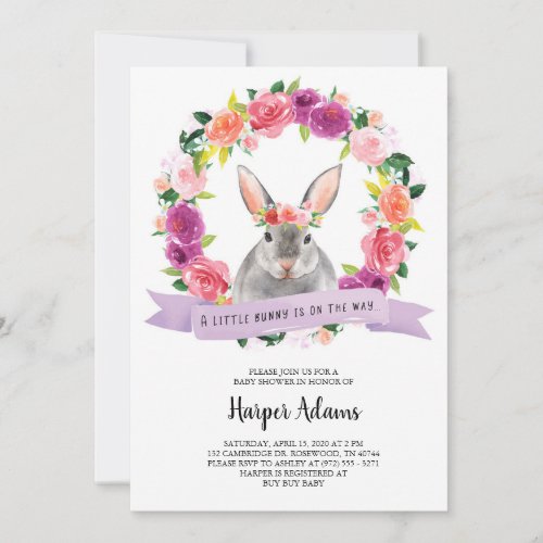 Floral Spring Bunny Baby Shower Invitation