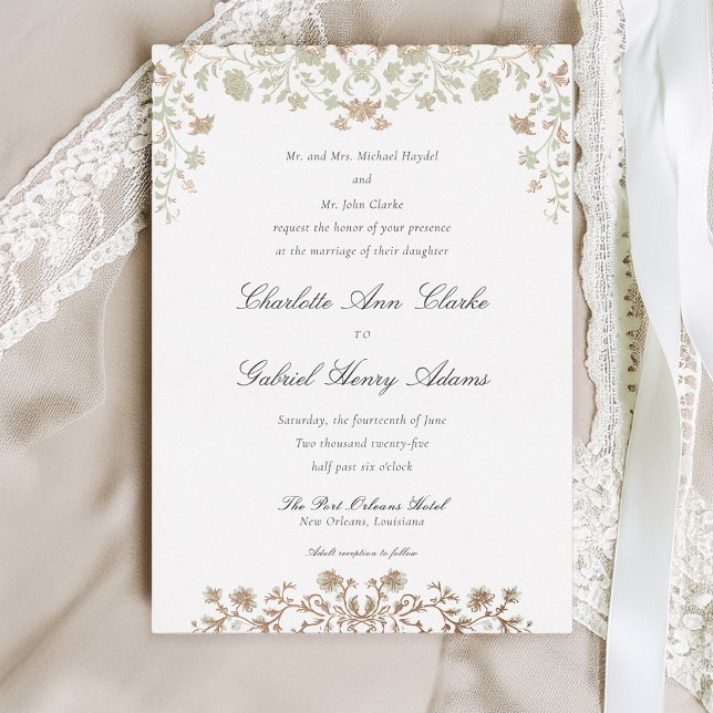 Floral Spring Chinoiserie Foil Wedding Invitation Foil Invitation (Creator Uploaded)