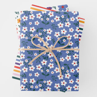 Floral Spring Colorful Stripes Wrapping Paper Sheets