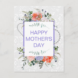 Floral Spring Coral & Purple Flowers Mother's Day Postcard