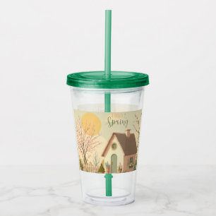 Floral/spring cottage acrylic tumbler