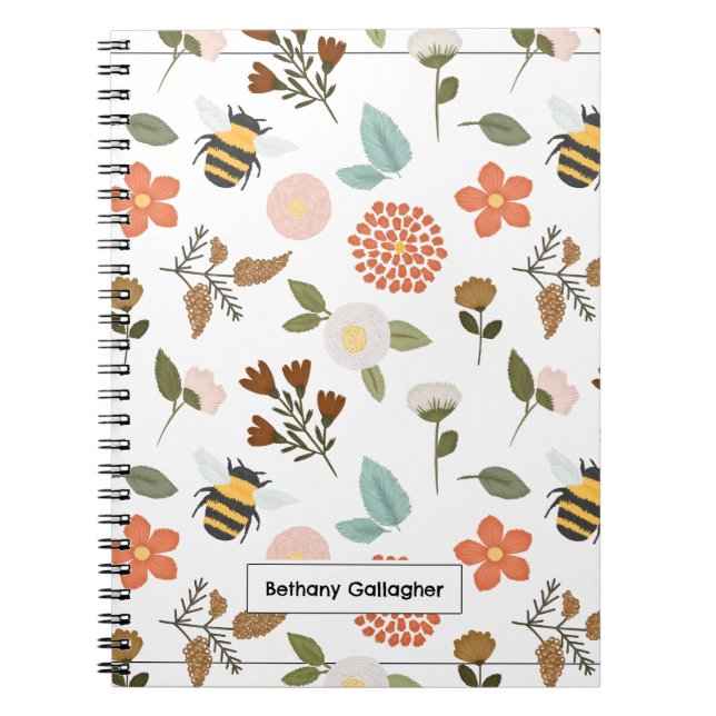 Floral Spring Daffodil & Bees | Personalized  Notebook (Front)