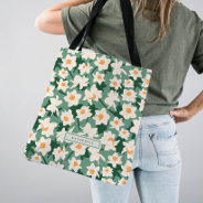 Floral Spring Daffodil Blooms | Green Monogrammed Tote Bag at Zazzle