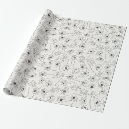 Floral Spring Daffodil  Cream and Gray Wrapping Paper