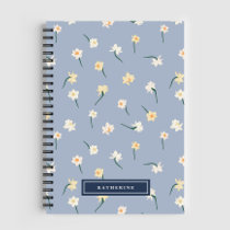 Floral Spring Daffodil | Dusty Blue Personalized Notebook