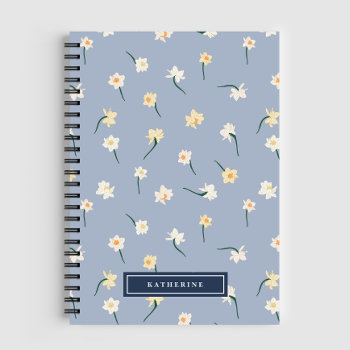 Floral Spring Daffodil | Dusty Blue Personalized Notebook by FreshAndYummy at Zazzle