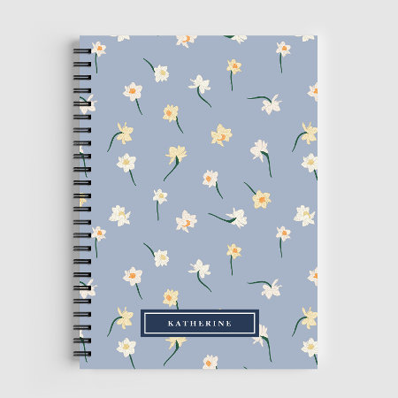 Floral Spring Daffodil | Dusty Blue Personalized Notebook