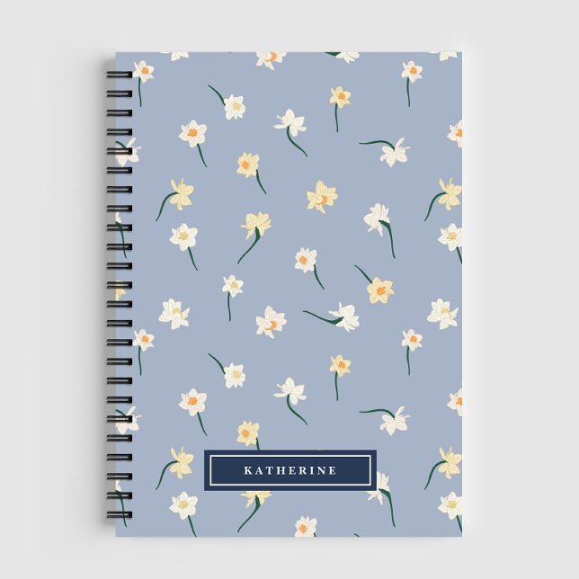 Floral Spring Daffodil | Dusty Blue Personalized Notebook (Creator Uploaded)