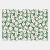 Floral Spring Daffodil | Green and Orange Wrapping Paper Sheets (Front)