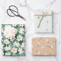 Floral Spring Daffodil | Green and Orange Wrapping Paper Sheets