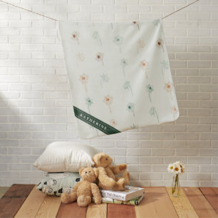 Floral Spring Daffodil Green Orange Personalized Baby Blanket