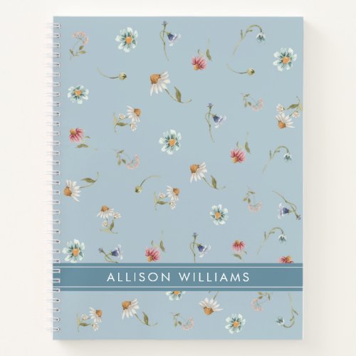 Floral Spring  Dusty Blue Personalized  Notebook