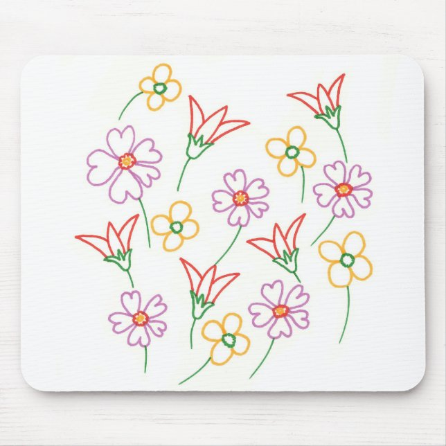 Floral Spring Flowers Drawing Collage Mousepads (Front)