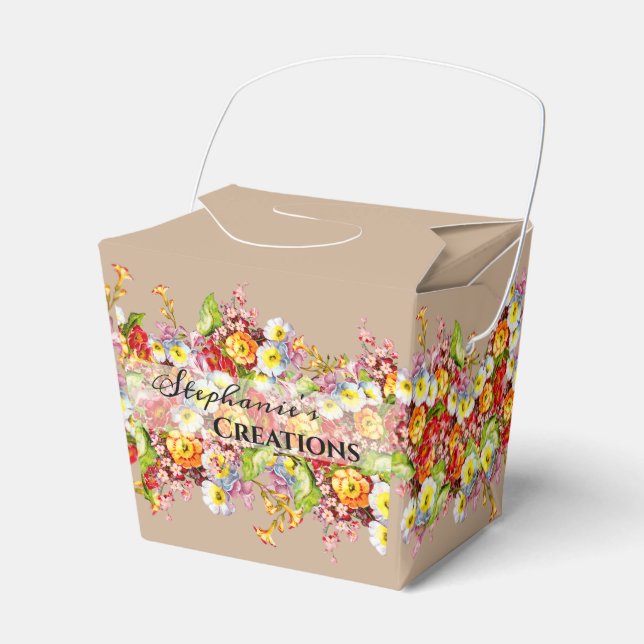 Floral Spring Flowers Primrose Taupe Professional Favor Boxes (Front Side)