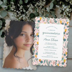 Floral Spring Garden Pattern PHOTO Quinceañera  Invitation