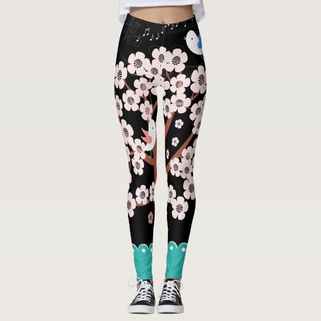 Floral Spring Garden with Singing Birds Leggings (Front)