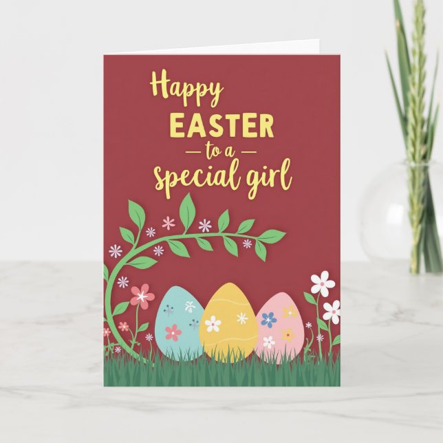 Floral Spring Girl Easter Card (Front)