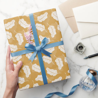 Floral Spring | Golden And White Leaves Wrapping Paper
