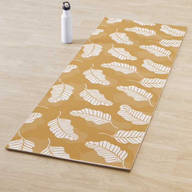 Floral Spring | Golden And White Leaves Yoga Mat (In Situ)